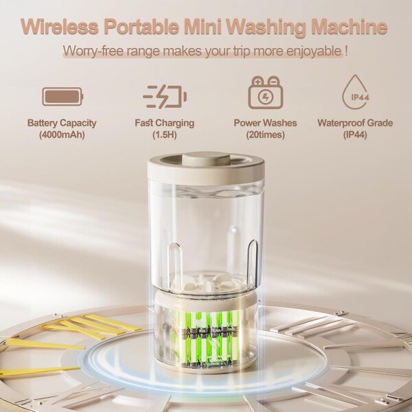 Mini lavadora portátil, lavadora de ropa interior 2025, lavadora de ropa pequeña, limpiador de brochas de maquillaje, lavadora de ropa interior para el hogar, hotel, RV, viajes y campamento - Imagen 4
