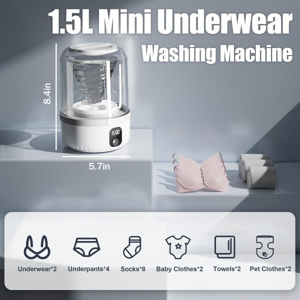 Mini lavadora portátil, lavadora de ropa interior 2025, lavadora de ropa pequeña, limpiador de brochas de maquillaje, lavadora de ropa interior para el hogar, hotel, RV, viajes y campamento - Imagen 16