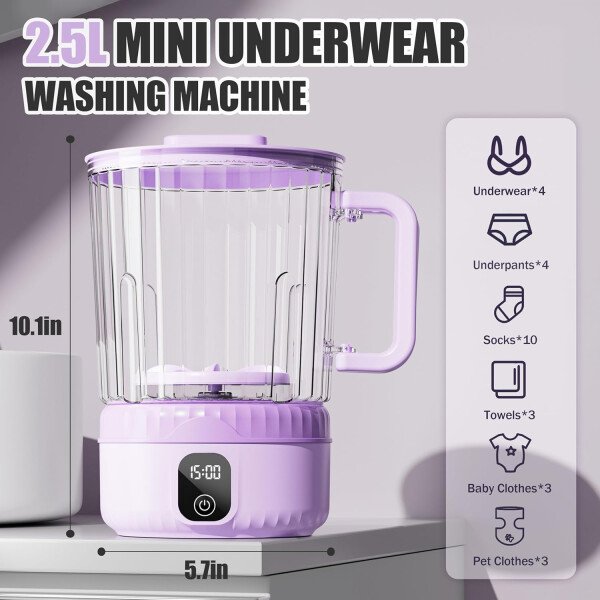 Mini lavadora portátil, lavadora de ropa interior 2025, lavadora de ropa pequeña, limpiador de brochas de maquillaje, lavadora de ropa interior para el hogar, hotel, RV, viajes y campamento - Imagen 23
