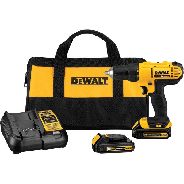 DEWALT - Kit de taladro/destornillador inalámbrico máximo de 20 V, 2 baterías y cargador incluido (DCD771C2)