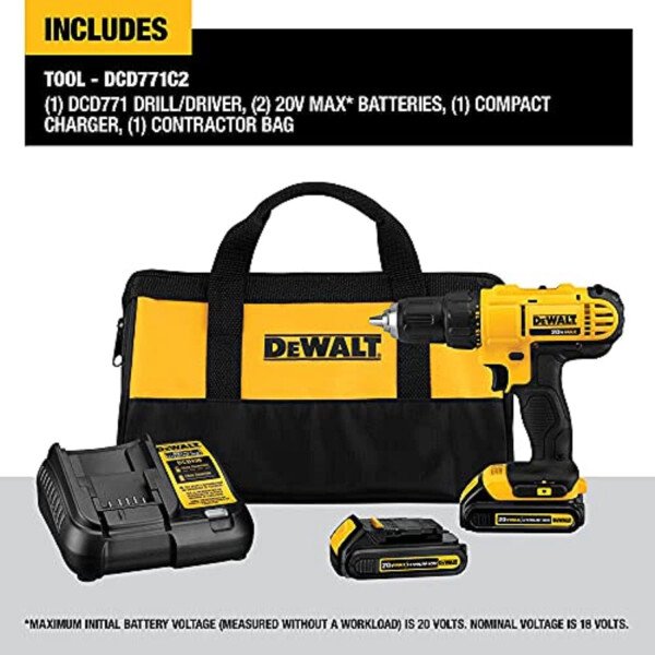 DEWALT - Kit de taladro/destornillador inalámbrico máximo de 20 V, 2 baterías y cargador incluido (DCD771C2) - Imagen 23