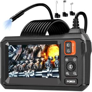 Cámara endoscopio con luz, cámara de boroscopio con pantalla IPS de 4.3 pulgadas, HD 1920P con 8 luces LED, alcance de orificio de cable semirrígido de 16.4 pies, dispositivos para hombres y