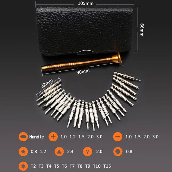 Juego de destornilladores de precisión mini 25 en 1, magnéticos, Torx, electrónicos, herramientas de reparación y apertura para iPhone, cámara, reloj y PC. - Imagen 2