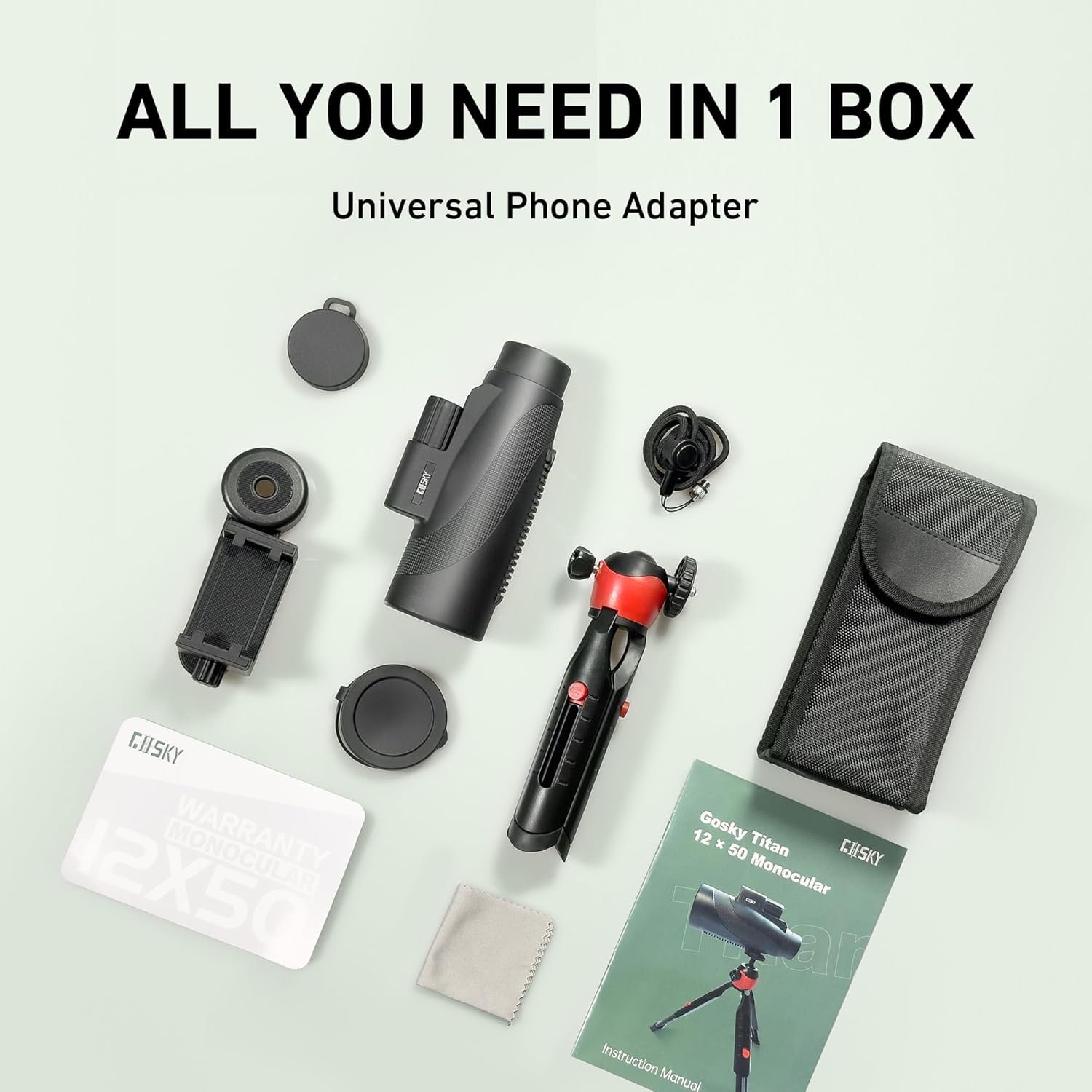 Gosky Monocular HD de 15 x 52 pulgadas, monocular para adultos de alta potencia con trípode, monocular compacto con prisma BAK4 y lente FMC, control remoto de cámara Bluetooth, monoculares para caza, - Imagen 7