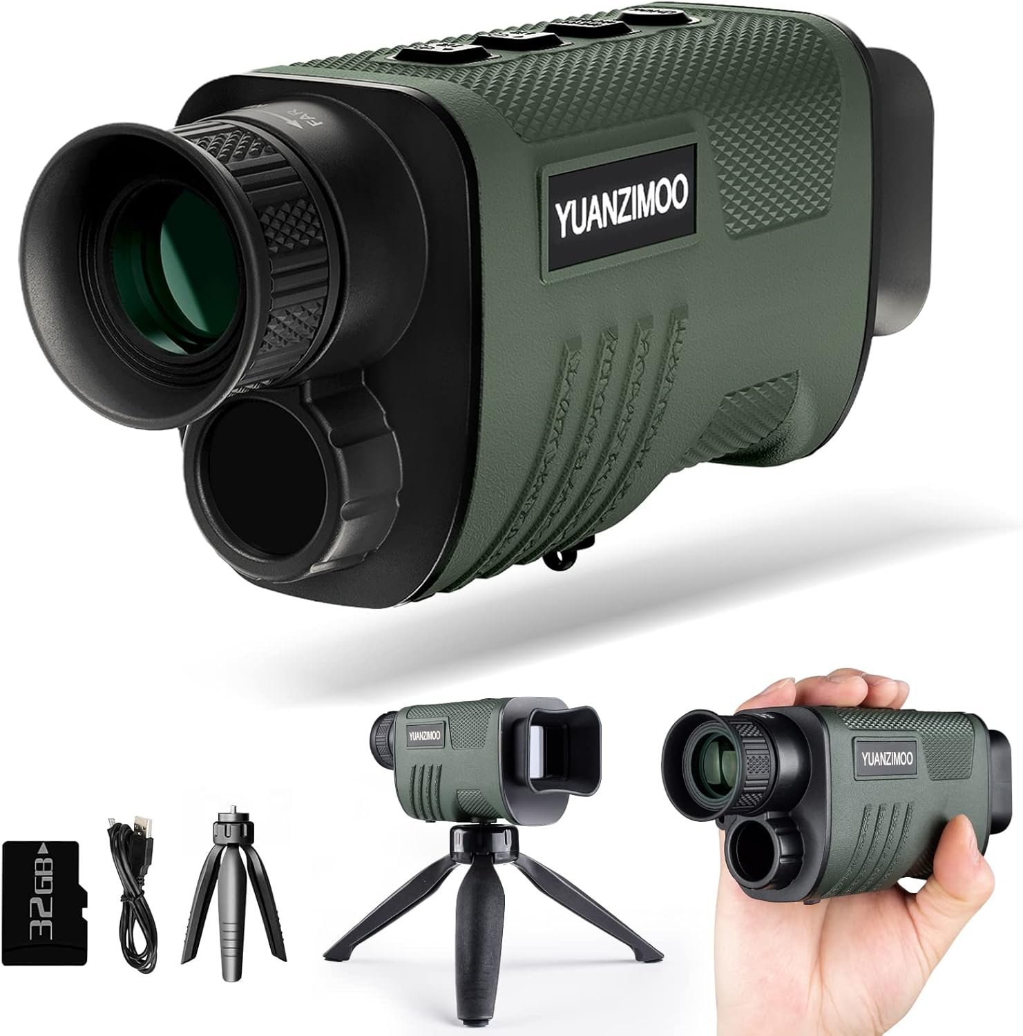 Telescopio monocular digital infrarrojo monocular mejorado de visión nocturna para 100% oscuridad con zoom 8X 2000mAh batería recargable trípode 32 GB tarjeta SD y lector de tarjetas, para adultos