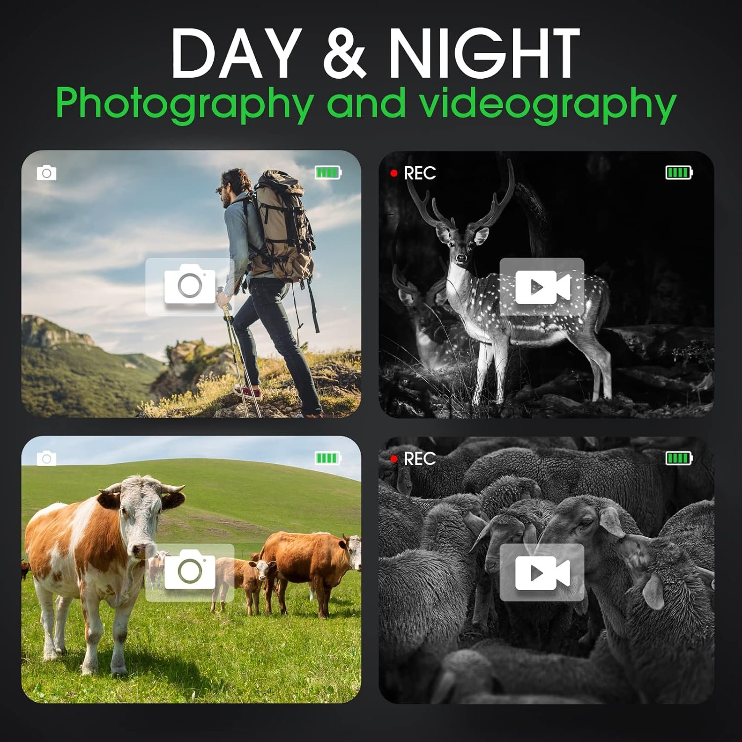 Telescopio monocular digital infrarrojo monocular mejorado de visión nocturna para 100% oscuridad con zoom 8X 2000mAh batería recargable trípode 32 GB tarjeta SD y lector de tarjetas, para adultos - Imagen 3