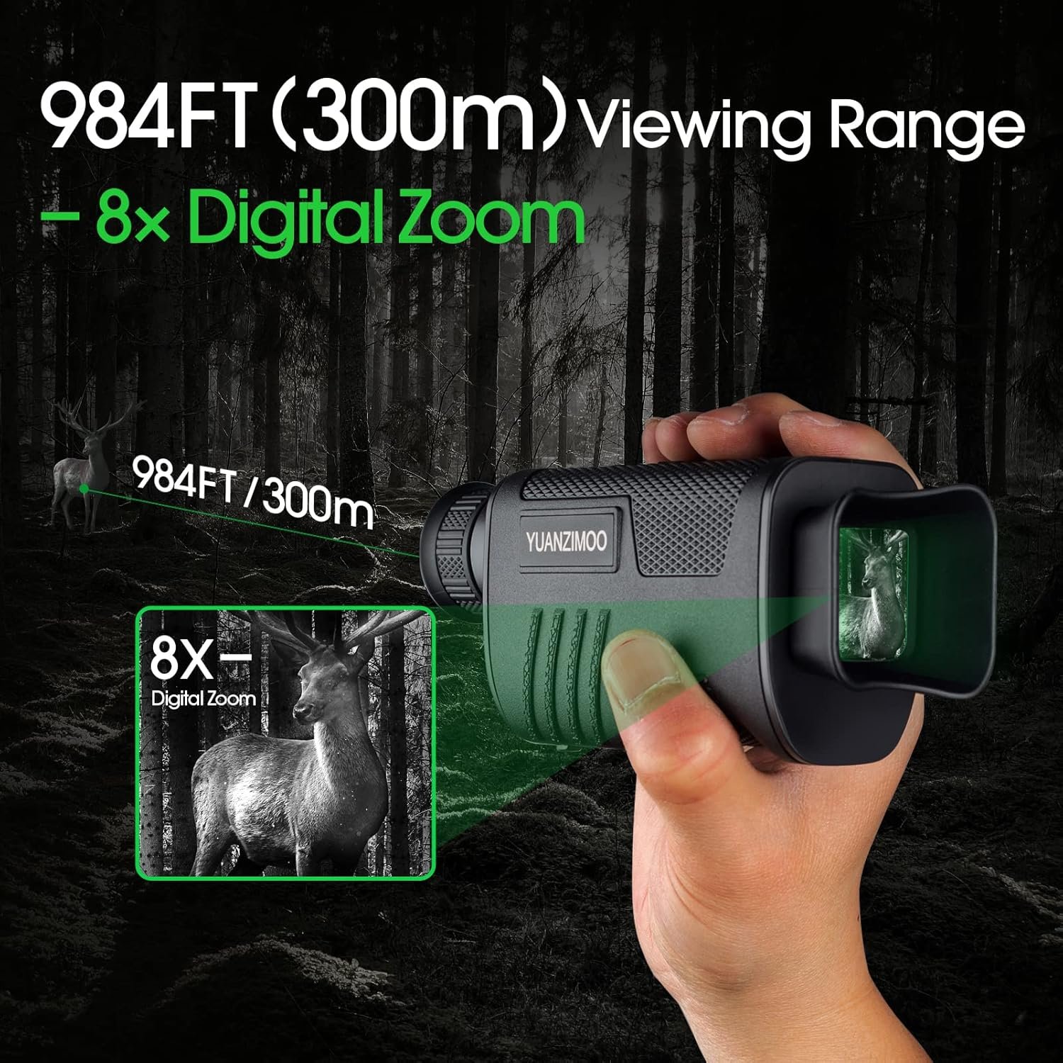 Telescopio monocular digital infrarrojo monocular mejorado de visión nocturna para 100% oscuridad con zoom 8X 2000mAh batería recargable trípode 32 GB tarjeta SD y lector de tarjetas, para adultos - Imagen 6