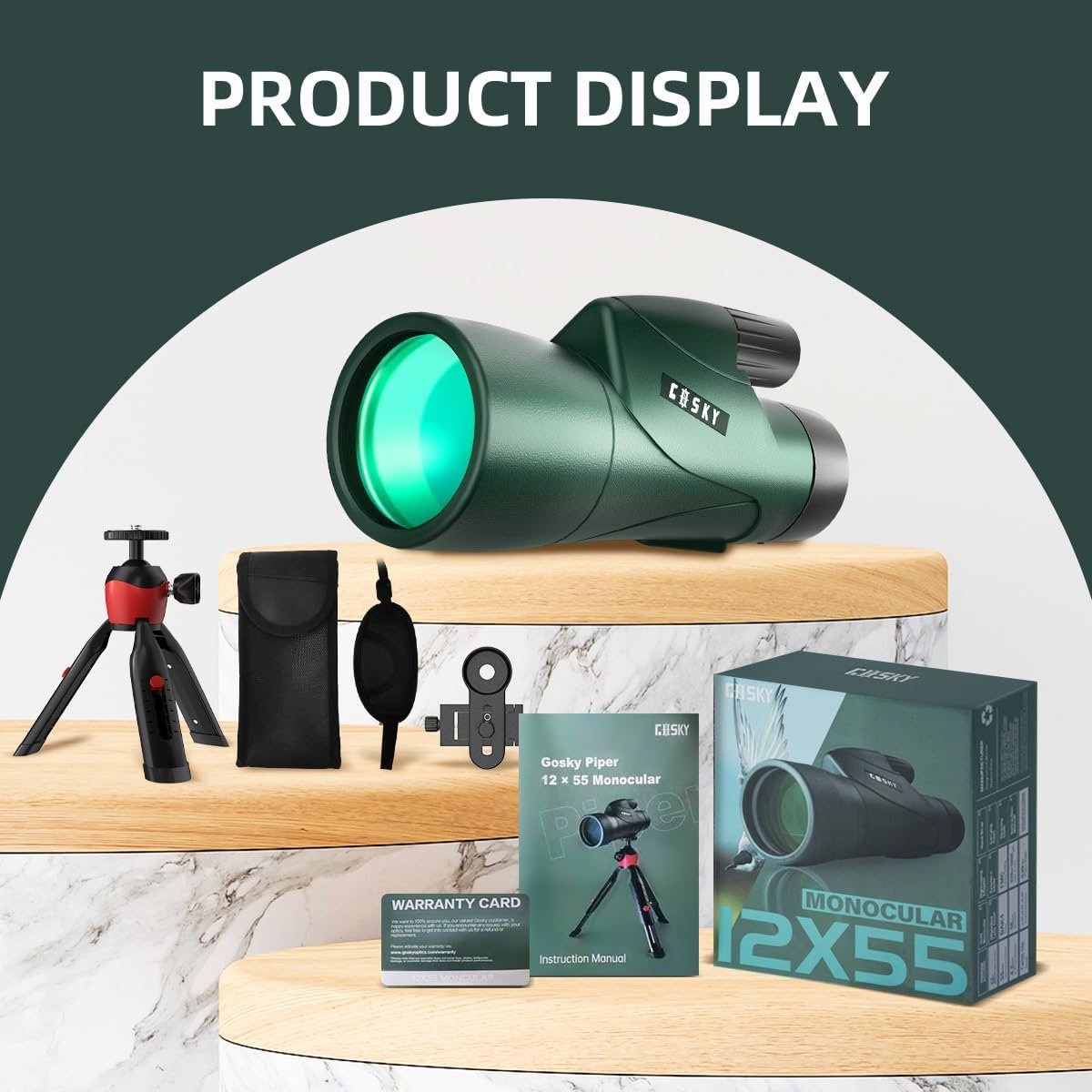 Gosky - Telescopio monocular de alta definición de 12 x 55 pulgadas y soporte rápido para teléfono inteligente – 2019 Monocular impermeable -BAK4 prisma para la vida silvestre, observación de aves, caza, camping, viajes, vida silvestre y seguridad. - Imagen 7