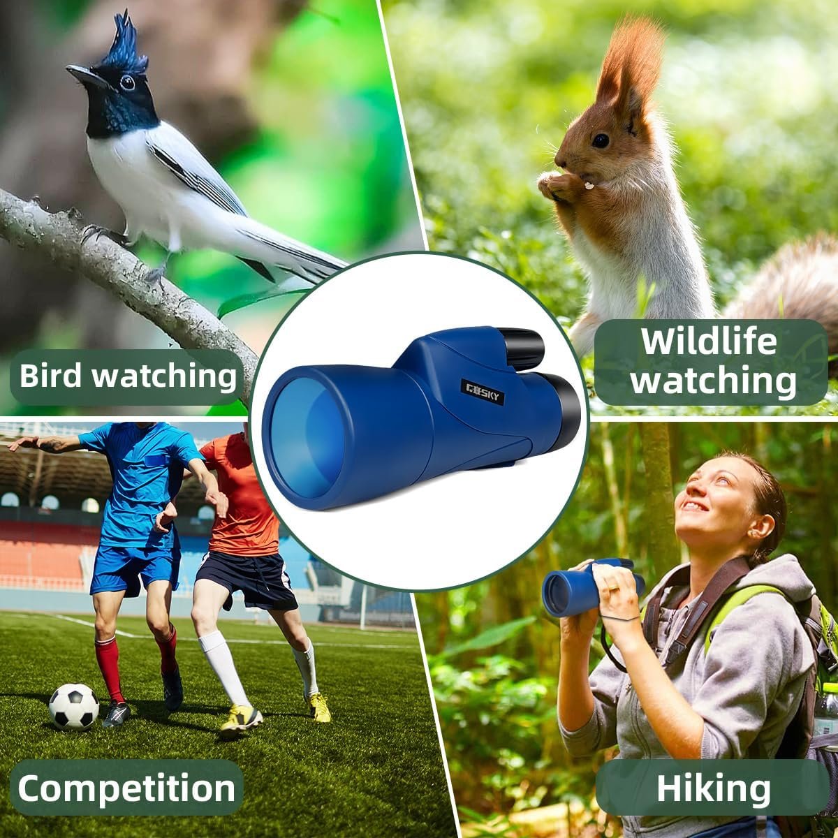 Gosky - Telescopio monocular de alta definición de 12 x 55 pulgadas y soporte rápido para teléfono inteligente – 2019 Monocular impermeable -BAK4 prisma para la vida silvestre, observación de aves, caza, camping, viajes, vida silvestre y seguridad. - Imagen 16