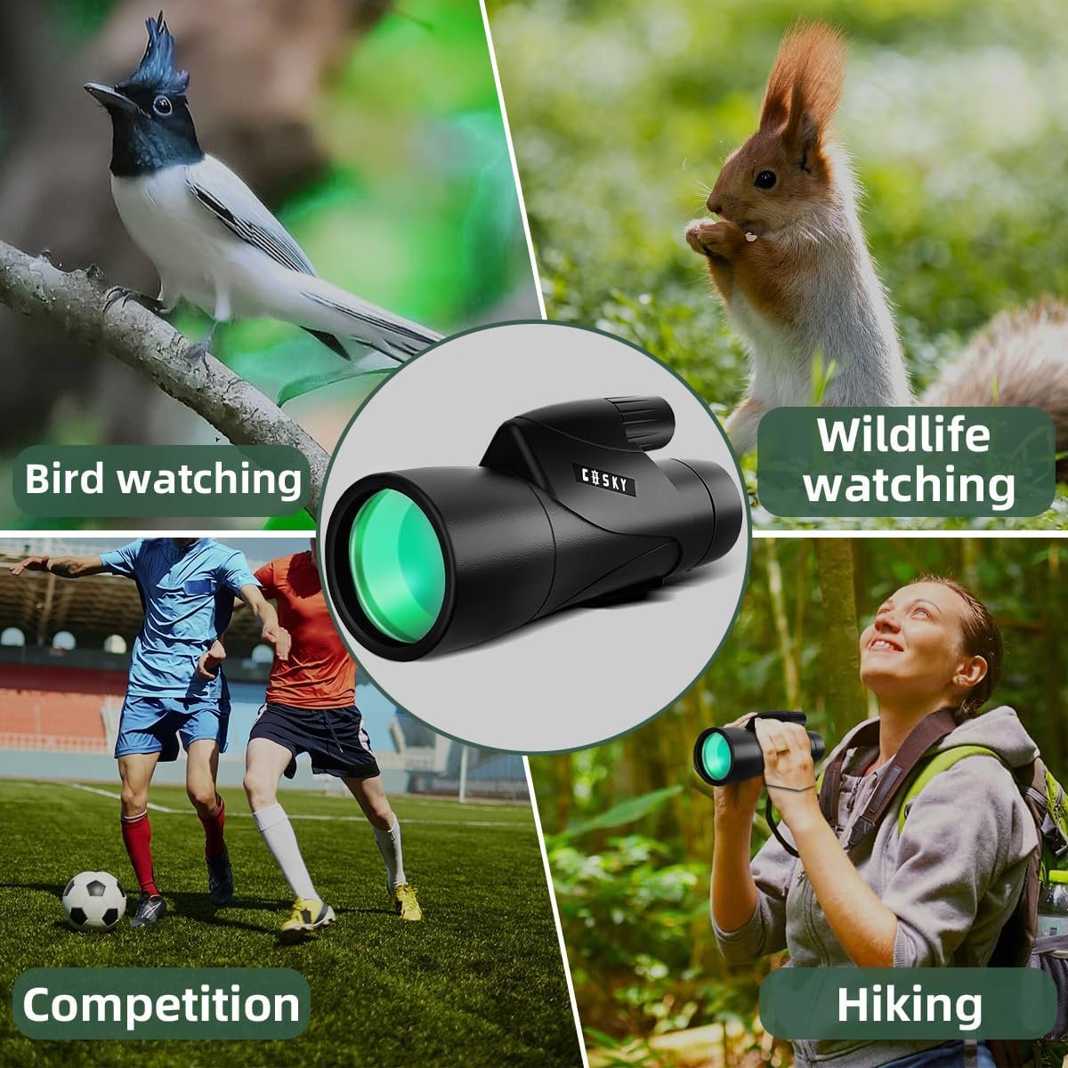 Gosky - Telescopio monocular de alta definición de 12 x 55 pulgadas y soporte rápido para teléfono inteligente – 2019 Monocular impermeable -BAK4 prisma para la vida silvestre, observación de aves, caza, camping, viajes, vida silvestre y seguridad. - Imagen 24