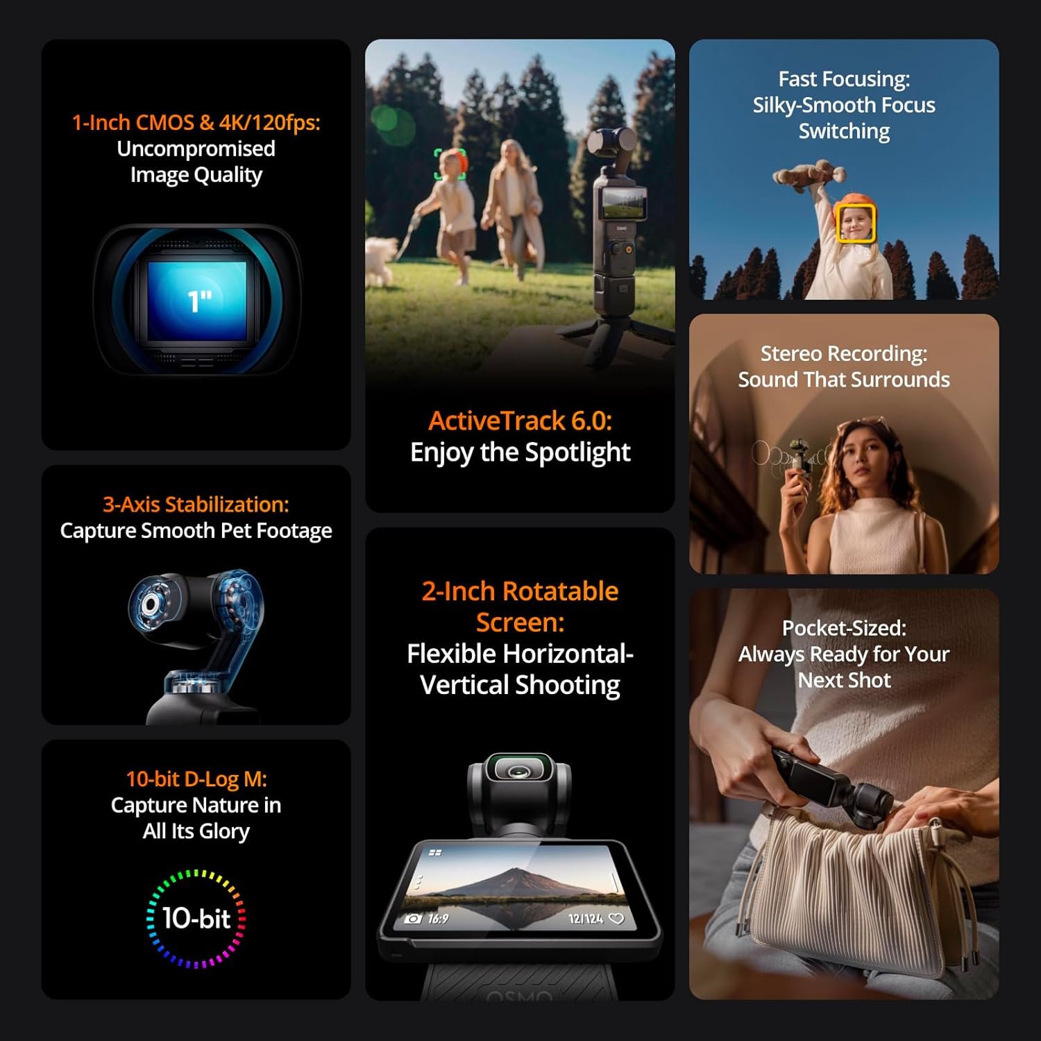 DJI Osmo Pocket 3 Capture More Combo, cámara de vlogging con CMOS de 1 pulgada y video 4K/120fps, estabilización de 3 ejes, enfoque rápido, seguimiento de rostro/objeto, pantalla táctil giratoria de 2 - Imagen 5