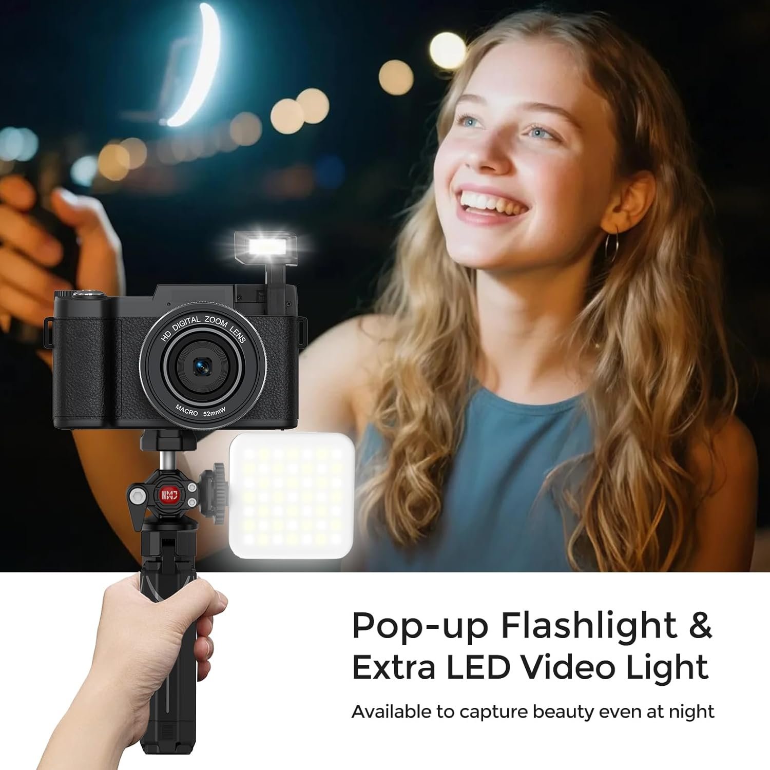 Cámara de vlogging 5K con WiFi 64MP 4K Cámara digital para fotografía Cámara de vlog con pantalla abatible Cámara de video para YouTube con luz para selfie, trípode de escritorio, baterías - Imagen 4