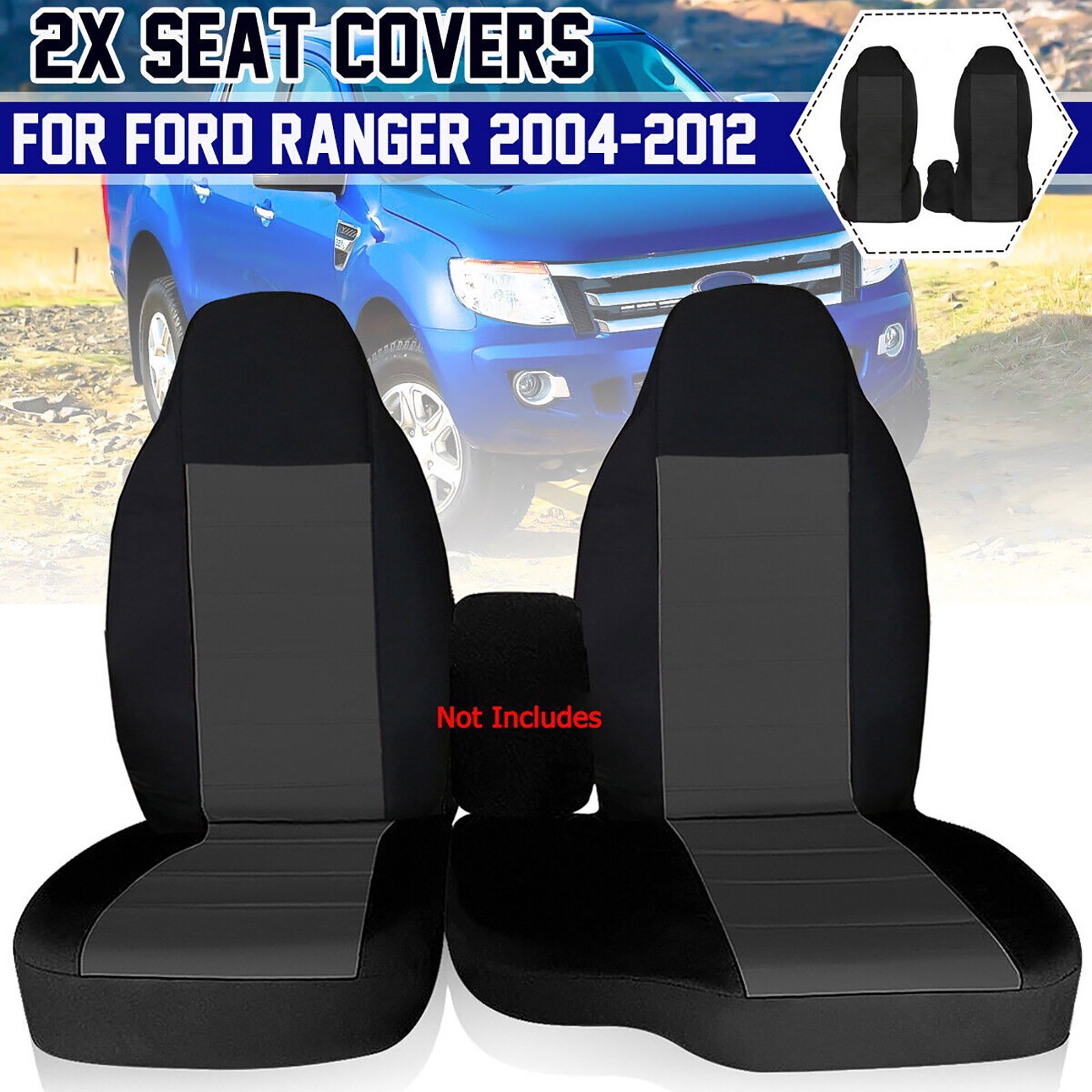 Kit de 2 fundas para asientos delanteros de coche, piezas de repuesto para Ford Ranger 2004-2012, accesorios para automóvil, respaldo alto 60/40, gris oscuro - Imagen 5