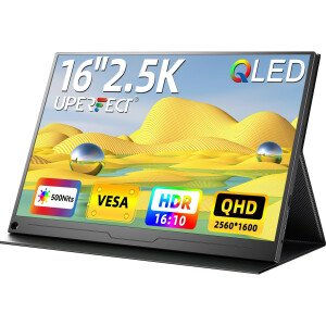 UPERFECT Monitor portátil QLED de 2.5 K, monitor portátil QHD de 16 pulgadas 2560 x 1600 QHD para juegos HDR FreeSync Monitor para laptop con VESA y funda inteligente, cuidado de los ojos mate