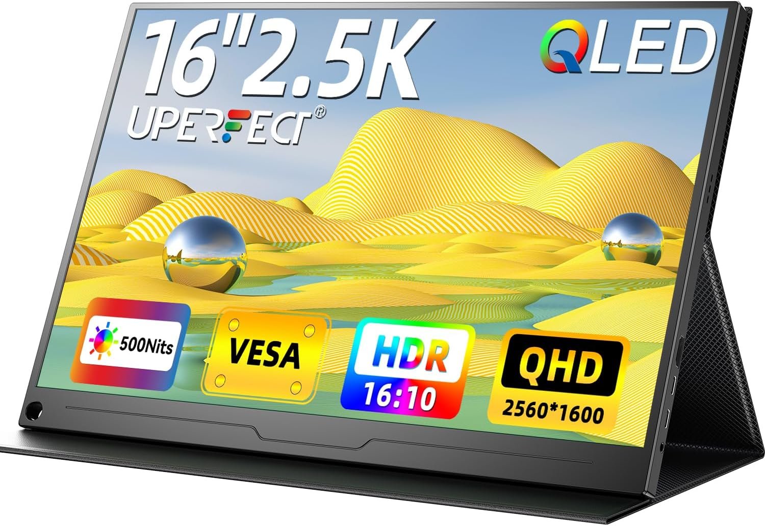 UPERFECT Monitor portátil QLED de 2.5 K, monitor portátil QHD de 16 pulgadas 2560 x 1600 QHD para juegos HDR FreeSync Monitor para laptop con VESA y funda inteligente, cuidado de los ojos mate