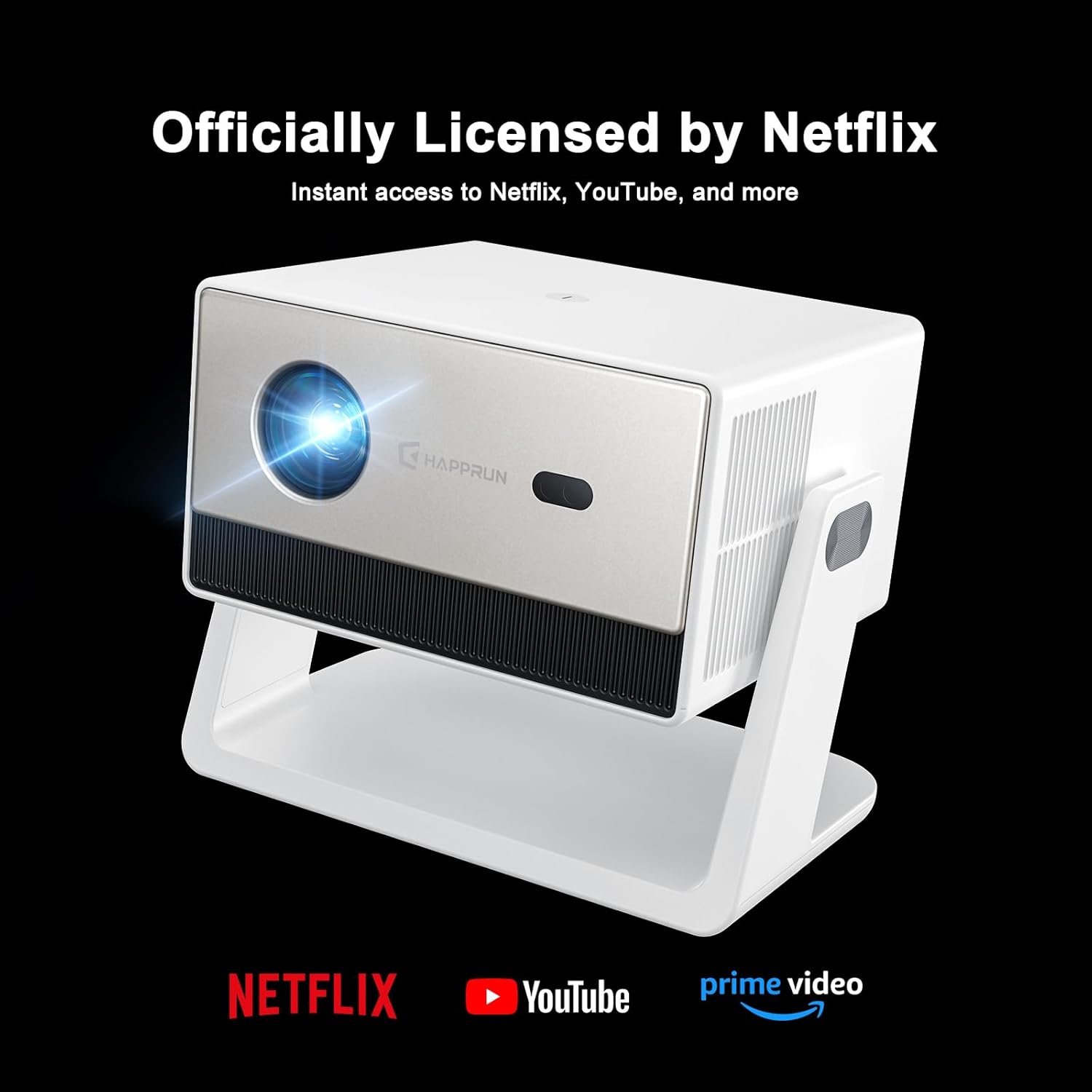 Proyector inteligente Full HD con licencia oficial de Netflix 1500ANSI con soporte, proyector HAPPRUN 4K con WiFi y Bluetooth, aplicaciones integradas, audio Dolby, proyector de películas para - Imagen 2