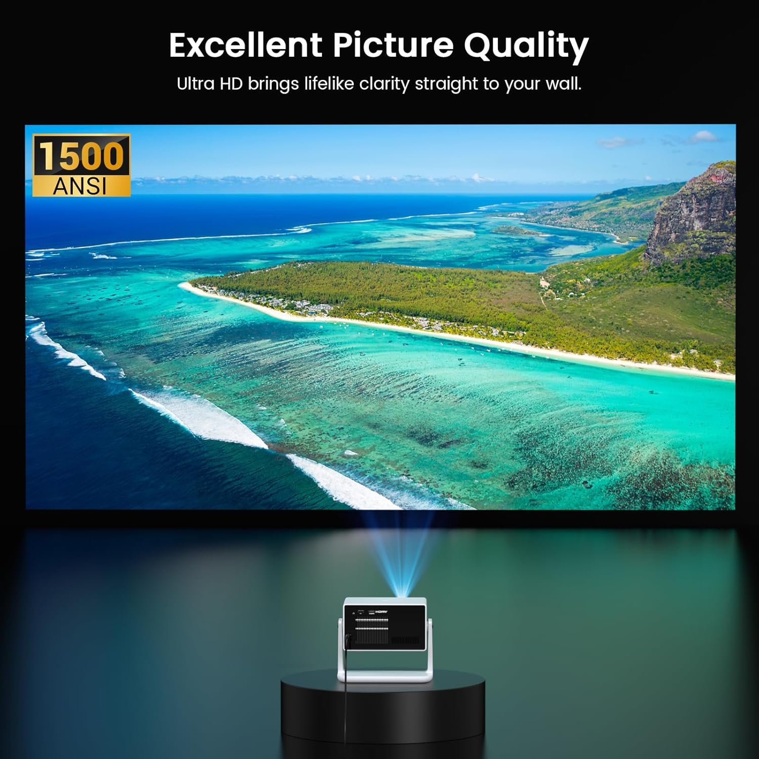 Proyector inteligente Full HD con licencia oficial de Netflix 1500ANSI con soporte, proyector HAPPRUN 4K con WiFi y Bluetooth, aplicaciones integradas, audio Dolby, proyector de películas para - Imagen 4