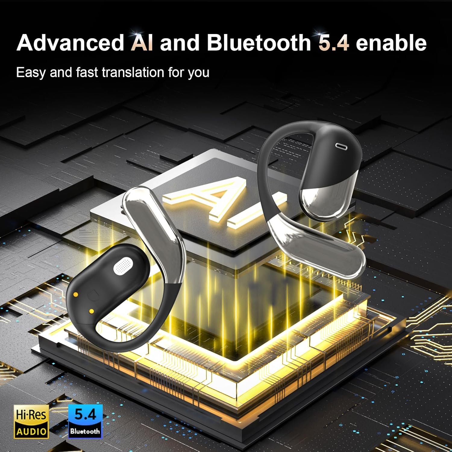 Auriculares de traducción AI en tiempo real, auriculares de oído abierto, 168 idiomas, tiempo de reproducción de 60 horas, carga rápida, dispositivo de traducción 4 en 1, auriculares - Imagen 5