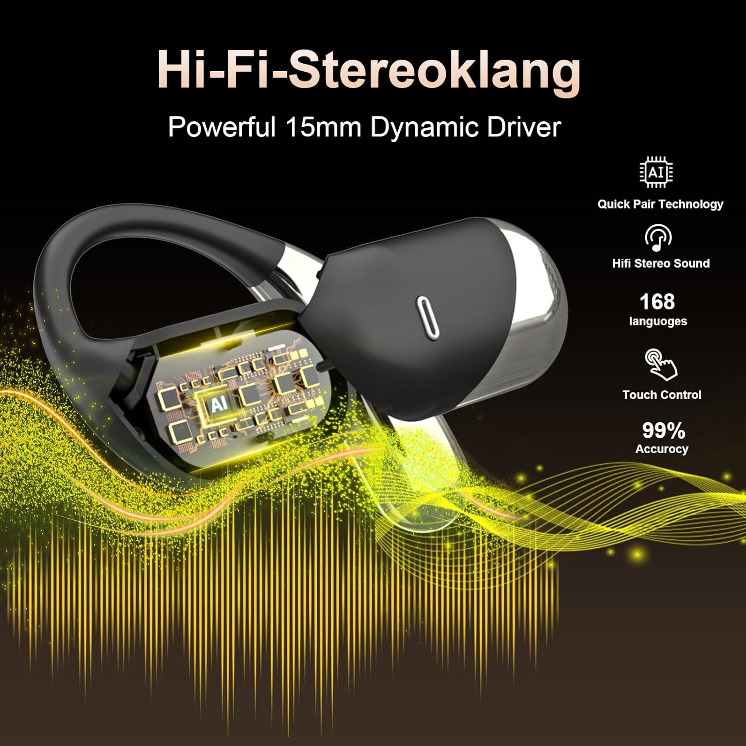 Auriculares de traducción AI en tiempo real, auriculares de oído abierto, 168 idiomas, tiempo de reproducción de 60 horas, carga rápida, dispositivo de traducción 4 en 1, auriculares - Imagen 6