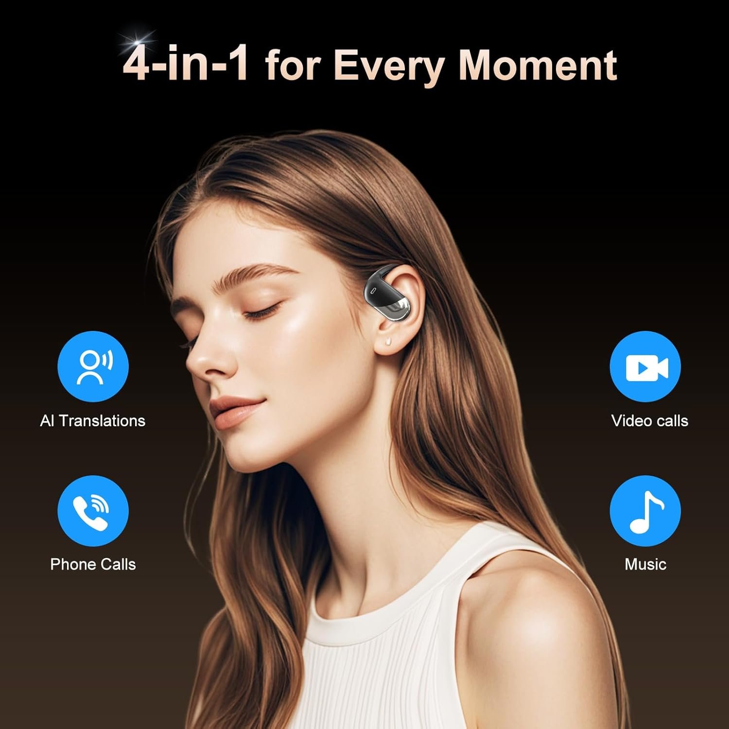 Auriculares de traducción AI en tiempo real, auriculares de oído abierto, 168 idiomas, tiempo de reproducción de 60 horas, carga rápida, dispositivo de traducción 4 en 1, auriculares - Imagen 7