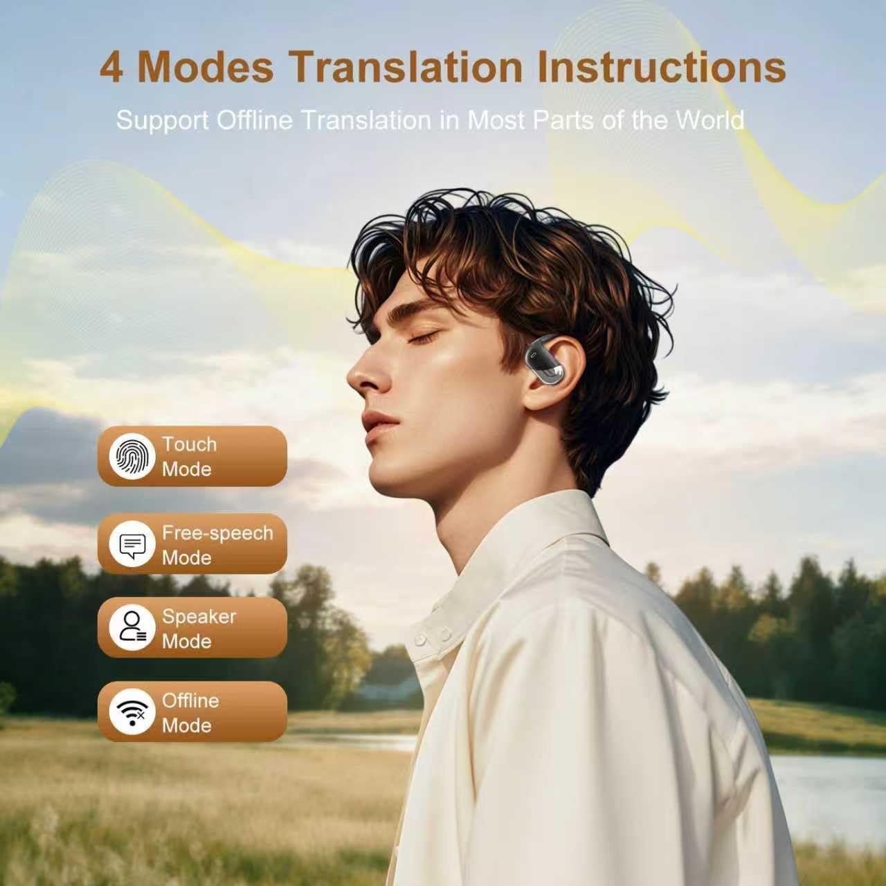 Auriculares de traducción AI en tiempo real, auriculares de oído abierto, 168 idiomas, tiempo de reproducción de 60 horas, carga rápida, dispositivo de traducción 4 en 1, auriculares - Imagen 8