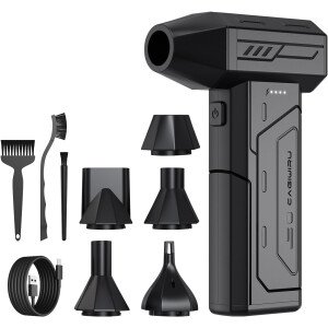 CAGIWIRU Plumero eléctrico de aire inalámbrico de 130000 rpm, soplador sin escobillas recargable, mini soplador ajustable de 3 engranajes con luz LED, removedor de polvo para computadora, casa