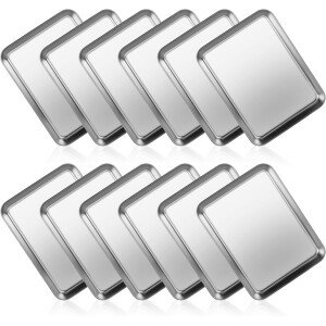 12 bandejas de acero inoxidable de 1/8 de hoja, bandeja de galletas pequeña antiadherente, bandejas pequeñas para hornear, sartenes para horno tostador, bandeja de metal, hojas de galletas de acero