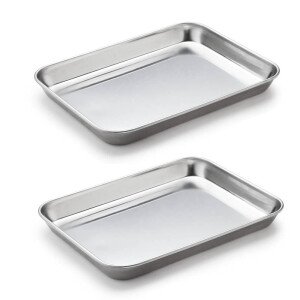 Paquete de 2 bandejas de acero inoxidable no tóxicas para hornear de cocina, instrumentos de laboratorio, dental, instrumento quirúrgico médico, tratamiento de mascotas, herramientas de joyería