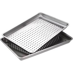 Juego de bandejas de acero inoxidable 304 de grado comercial, paquete de 2 bandejas de galletas extra grandes (23.5 x 15.5 pulgadas), aptas para horno, sin revestimiento y no tóxicas, bandejas sólidas
