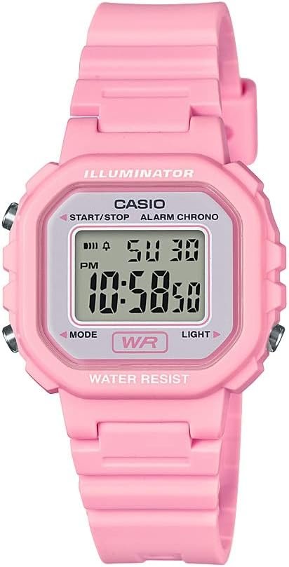 Casio Serie LA20WH | Reloj digital para mujer | Resistente al agua | Luz LED | Calendario automático | Indicación de la fecha | Cronómetro 1/100 SEC | Mantenimiento de la hora regular (HR, Min, SEC, PM, fecha, día) | Batt de 5 años