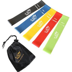 Fit Simplify - Bandas elásticas de resistencia para hacer ejercicio, con guía de instrucciones (idioma español no garantizado) y bolsa de transporte, set de 5