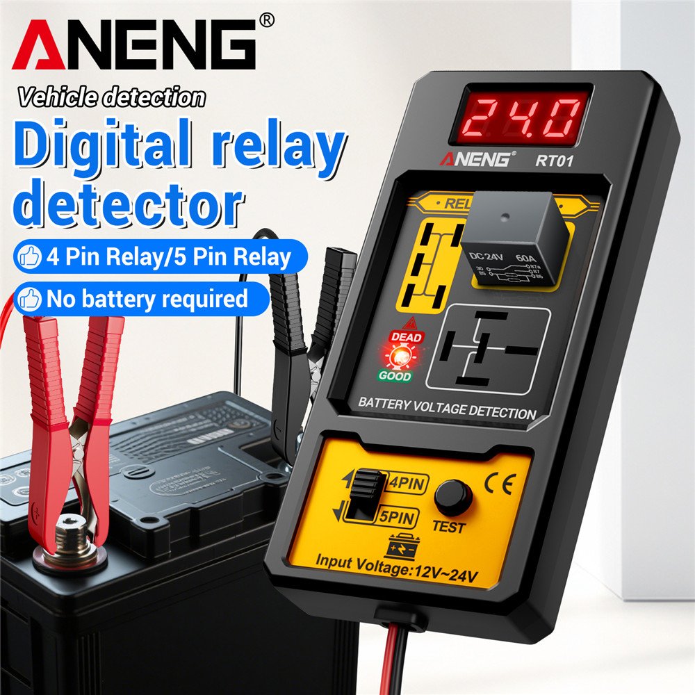 Detector de relés ANENG RT01 digital universal de 4/5 pines para baterías de coche, detección de vehículos, pantalla digital, probador de voltaje de baterías