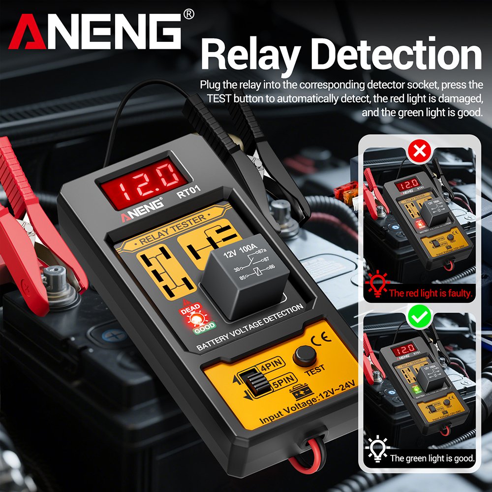 Detector de relés ANENG RT01 digital universal de 4/5 pines para baterías de coche, detección de vehículos, pantalla digital, probador de voltaje de baterías - Imagen 2