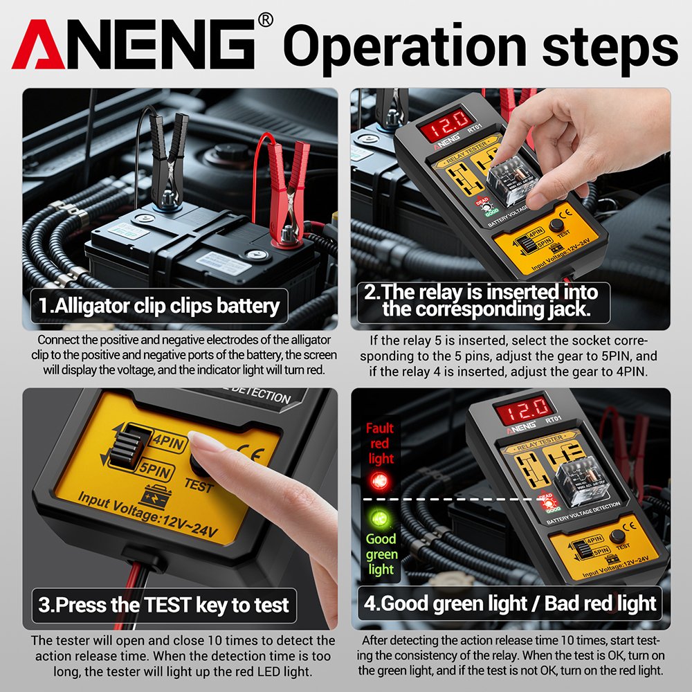 Detector de relés ANENG RT01 digital universal de 4/5 pines para baterías de coche, detección de vehículos, pantalla digital, probador de voltaje de baterías - Imagen 3