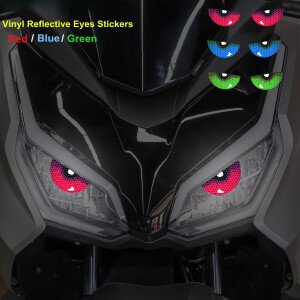1 par de pegatinas reflectantes de vinilo con forma de ojos de diablo para motocicleta, autoadhesivas, de advertencia de seguridad para conducción nocturna en faros y cascos de moto.