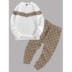 Manfinity EZcore Conjunto de sudadera y pantalón de chándal casual con gráfico de letras de contraste para hombre, ropa de otoño, atuendos acogedores