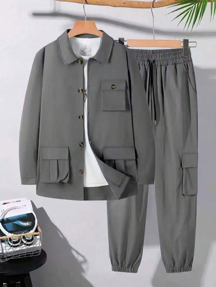 Chaqueta utilitaria y pantalón cargo de hombre de estilo vintage estadounidense de otoño, conjunto resistente - Imagen 4