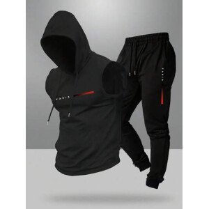 Conjunto casual de chaleco con capucha y pantalones con cordón para hombre