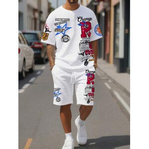 Manfinity Homme Conjunto de camiseta gráfica casual y pantalones cortos para hombres, adecuado para el verano, conjunto de 2 piezas, atuendos cómodos