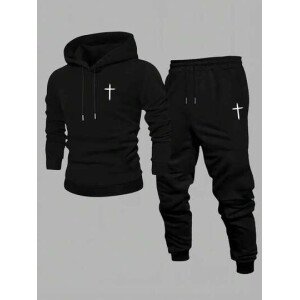 Conjunto de 2 piezas estampado para hombre, sudadera con capucha de manga larga casual y pantalón jogger, adecuado para invierno y otoño, conjunto de ropa deportiva