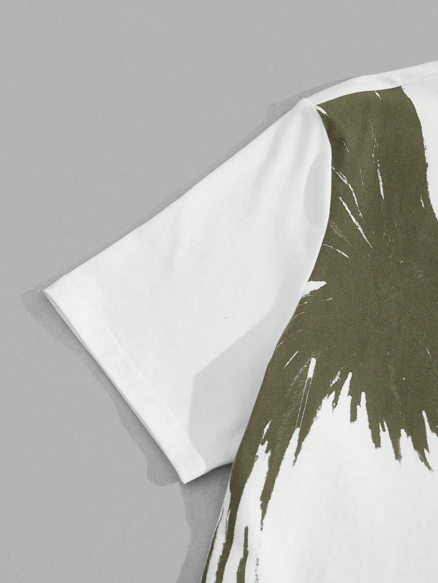 Manfinity NXTstreet 2 piezas Conjunto casual de camiseta de manga corta con cuello redondo y estampado de águila, y pantalones largos con cordón en la cintura y estampado de letras para hombre, atuendo cómodo - Imagen 5