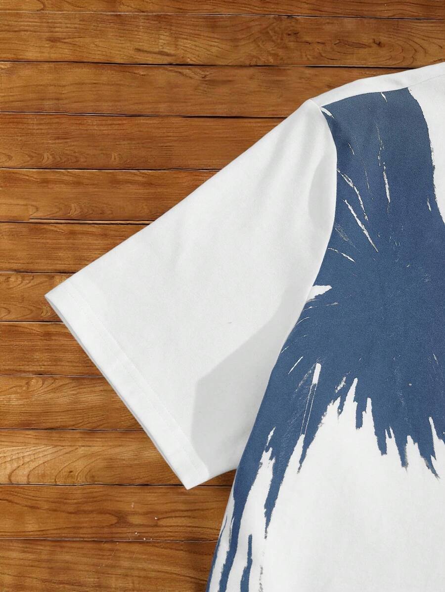 Manfinity NXTstreet 2 piezas Conjunto casual de camiseta de manga corta con cuello redondo y estampado de águila, y pantalones largos con cordón en la cintura y estampado de letras para hombre, atuendo cómodo - Imagen 18