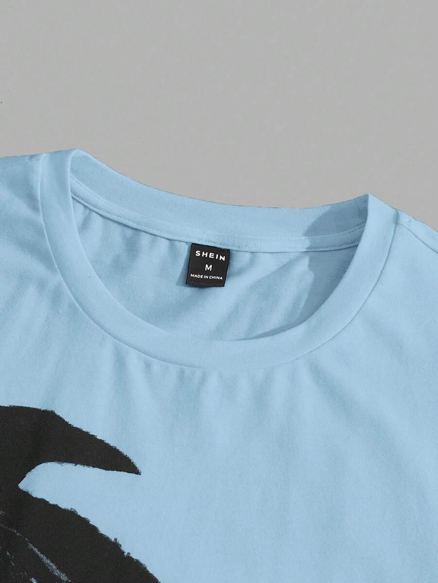 Manfinity NXTstreet 2 piezas Conjunto casual de camiseta de manga corta con cuello redondo y estampado de águila, y pantalones largos con cordón en la cintura y estampado de letras para hombre, atuendo cómodo - Imagen 21