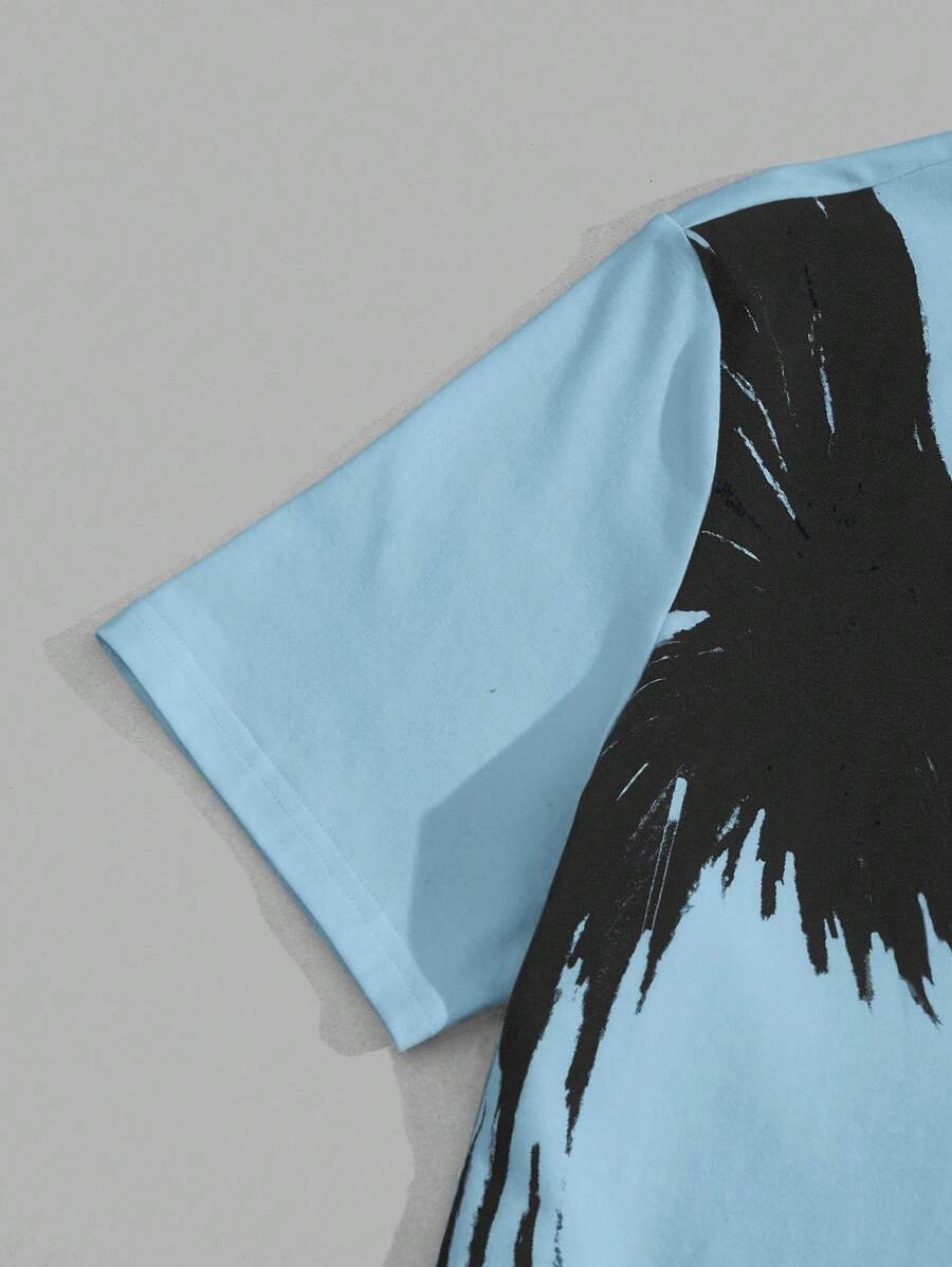 Manfinity NXTstreet 2 piezas Conjunto casual de camiseta de manga corta con cuello redondo y estampado de águila, y pantalones largos con cordón en la cintura y estampado de letras para hombre, atuendo cómodo - Imagen 22