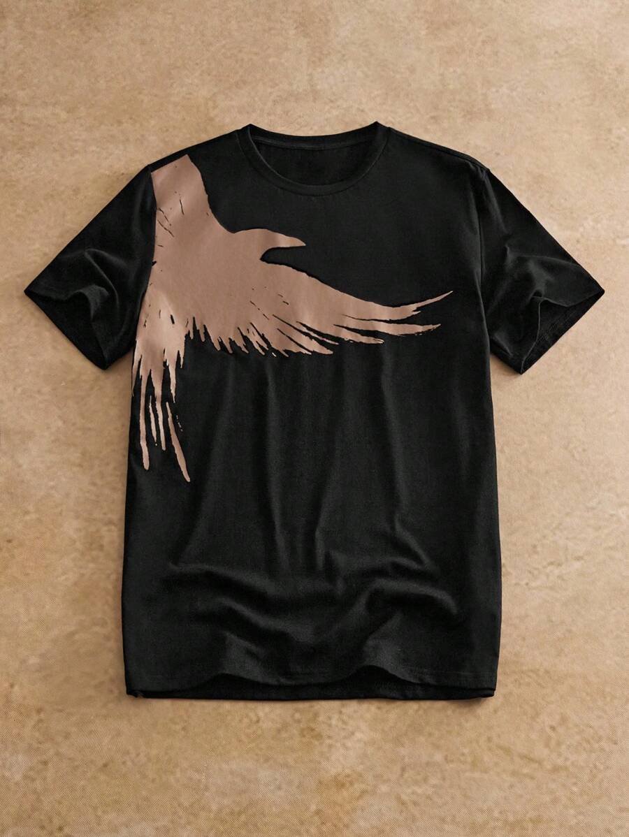 Manfinity NXTstreet 2 piezas Conjunto casual de camiseta de manga corta con cuello redondo y estampado de águila, y pantalones largos con cordón en la cintura y estampado de letras para hombre, atuendo cómodo - Imagen 32