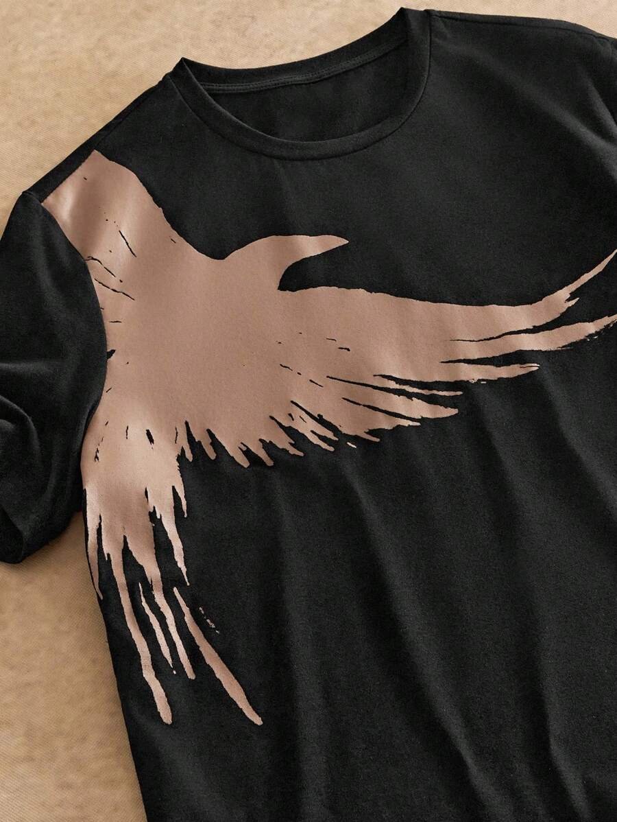 Manfinity NXTstreet 2 piezas Conjunto casual de camiseta de manga corta con cuello redondo y estampado de águila, y pantalones largos con cordón en la cintura y estampado de letras para hombre, atuendo cómodo - Imagen 34