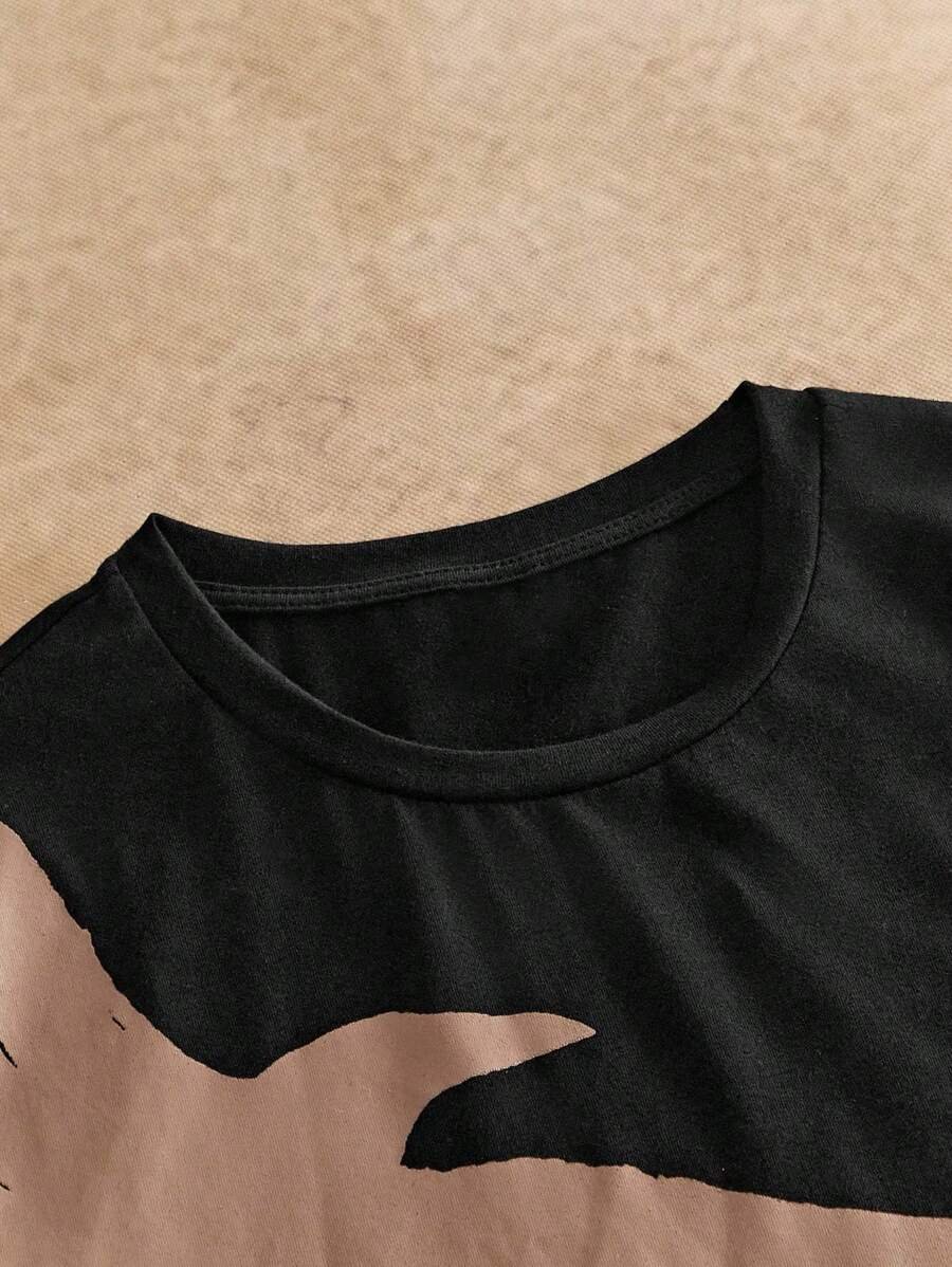 Manfinity NXTstreet 2 piezas Conjunto casual de camiseta de manga corta con cuello redondo y estampado de águila, y pantalones largos con cordón en la cintura y estampado de letras para hombre, atuendo cómodo - Imagen 36