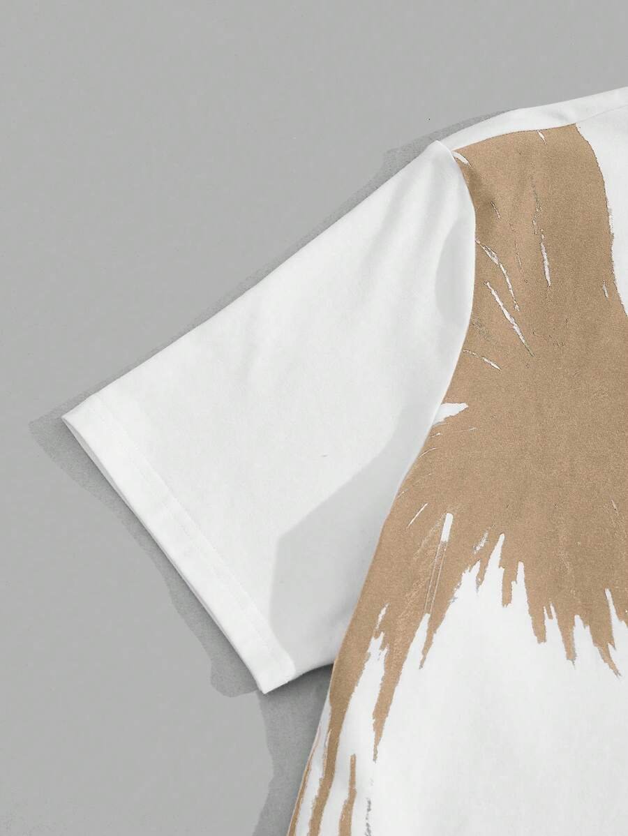 Manfinity NXTstreet 2 piezas Conjunto casual de camiseta de manga corta con cuello redondo y estampado de águila, y pantalones largos con cordón en la cintura y estampado de letras para hombre, atuendo cómodo - Imagen 40