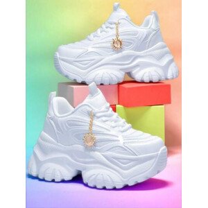 Zapatos deportivos de moda casual para mujer con decoración de dijes con forma de girasol, zapatos de tacón alto con plataforma gruesa y suela blanca, sandalias de malla tejida transpirable y de secado rápido para verano, zapatillas casuales de cordones con punta redonda para estudiantes, adolescentes, uso diario, trabajo, fitness, antideslizantes, amortiguación de golpes, aumento de altura de 7 cm, tenis con plataforma