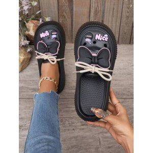 ZOSIVC Mulas de verano para mujer con lazo, sandalias de plataforma cómodas con dibujos animados, ligeras zapatillas casuales de playa al aire libre